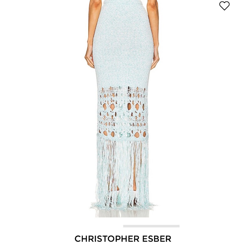 Christopher Esber Light Blue Fringe Maxi Skirt